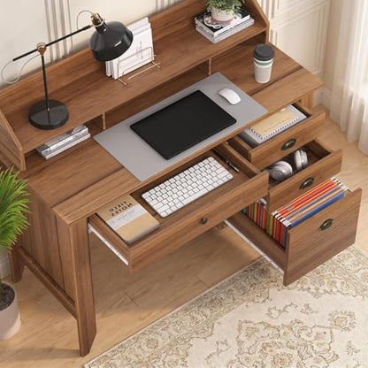 4 EVER WINNER Desk with Drawers, 47'' Small Desk with Monitor Stand and File Drawer, Computer Desk with Storage for Bedroom, Living Room, Small Spaces, Walnut - color: Brown