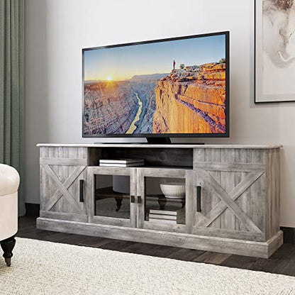 BELLEZE 65 Inch Modern Farmhouse Industrial Style Entertainment TV Stand for TVs Up to 70 Inches, Versatile Media Cabinet with Shelves and Storage - Veropeso (Gray Wash) - color: Gray Wash, style: 65"