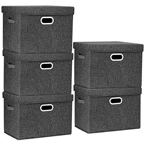 Large Storage Bins with Lids, Collapsible, Washable, Fabric Storage Boxes for Organizing, 17.3x11.8x11.4 inches, 5 Pack, Black - color: Black, size: 5-Pack Large