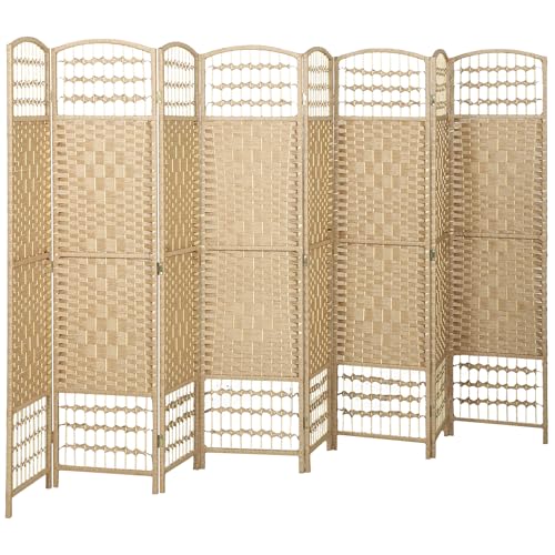 HOMCOM 8 Panel Room Divider, Folding Privacy Screen, 5.6', Natural | Room Separator, Wave Fiber Freestanding Partition Wall Divider - color: Natural, size: 8 Panel