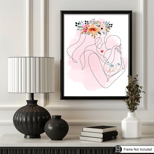 Poster Master 엄마와 아기 포스터 - 가족 프린트 - 어머니의 날 아트 - 라인 드로잉 - 꽃 디자인 - 세련된 보헤미안 스타일 - 추상 & 미적 장식 - 거실 또는 침실 - 20.3x25.4cm(8x10인치) 프레임 없는 벽 프린트 - color: 스타일-02, size: 8"L x 10"W