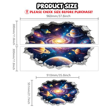 Hole in Wall Universe Wall Decals, Wall Stickers Decor | 2 Sheets 11.8"x37.8" Vinyl Removable Peel and Stick Murals, Plant Decor for Bedroom, Bathroom, Office, Classroom & Home - style: Hole in Wall Universe