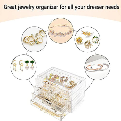 Weiai Clear Acrylic Jewelry Organizer Box 72 Adjustable Grids for Earrings Rings - size: 4 Drawers