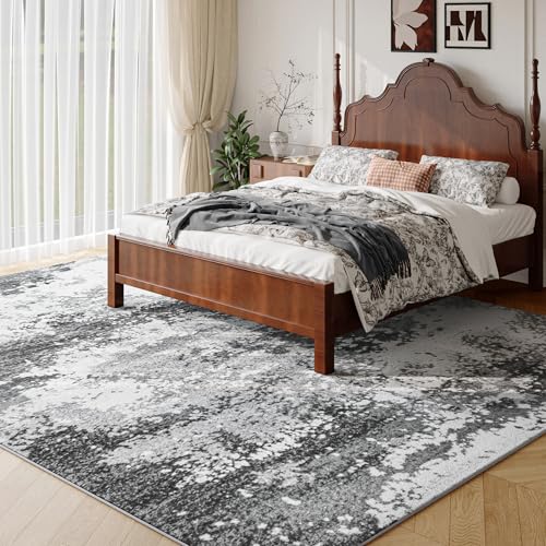 Washable Rug 6x9 Area Rugs for Living Room Bedroom Carpet, Grey Indoor Vintage Abstract Boho Large Rug Non Slip Faux Wool Rugs for Dorm, Dining Room Table, Nursery, Kids Playroom, Gray - color: Grey, size: 6' X 9' (Rectangular)