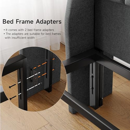 Ergonomic Upholstered Headboard Full Size w/Charging Station, Linen Wingback Headboards w/Storage Pocket, Full Headboard Only, Bed Frame Adapters, Sturdy Stable Solid Wood Bed Head Board, Dark Grey - color: Dark Grey, size: Full
