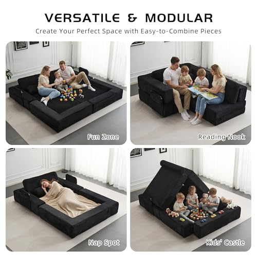 49" Foldable Modular Studio Couch, Space Saver Bed with High Density Foam, Sofa Individual with Creative Shape for Apartment Leisure Scenes, Black - color: Black