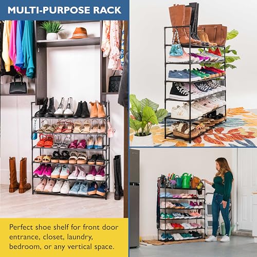Sundaze Shoe Rack - 6 Tier Shoe Rack for Front Door Entrance, Sturdy Tall Shoe Organizer for Closet, Bedroom, Entryway, Garage, Non Woven Fabric Shelf, Black, Holds Up to 30 Pairs - size: 6 Tier (34.3" W)