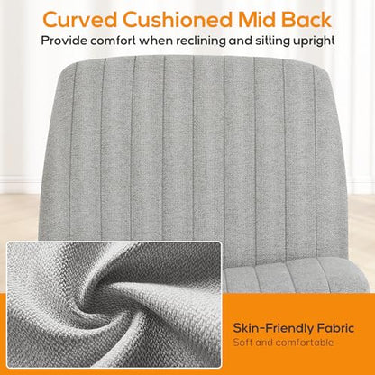 DUMOS Criss Cross Chair No Wheels Legged Office Wide Comfy Desk Vanity Chair, Armless Computer Task Seating, Swivel Home Height Adjustable for Bedroom, Study, Grey Fabric - color: Grey Fabric