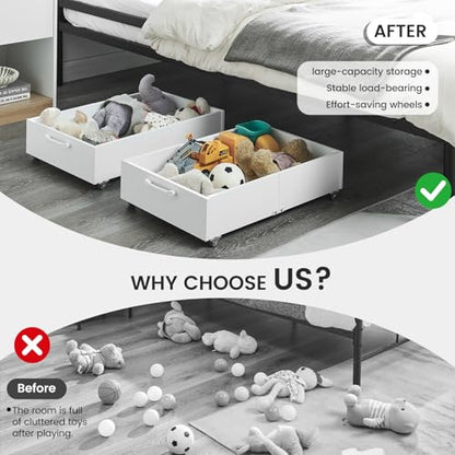 2-Pack Under Bed Storage Drawers Organizer with Wheels, White | 58L total capacity, 80 lb per Drawer, Fits 6 in Bed Clearance, Rolling Drawers for Shoes, Clothes, Linens, Toys - color: White
