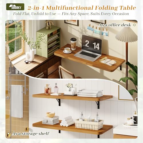 Dogsky 36" x 14" Floating Wall Desk, Fold Down Wall Table - 200 lbs Heavy Duty Solid Pine Wall Mount Folding Desk for Home Office, Laundry Room, Kitchen & Small Apartment, Burning Yellow - color: Burning Yellow, size: 36'' x 13.7'' x 6.3''