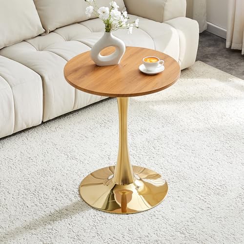 23.6" Round Dining Table, Mid-Century Modern Tulip Table with Thickened Tabletop & Metal Pedestal, Circle Bistro Table for Kitchen, Small Places, Apartments, Cafe - color: Wood Gold, size: 23.6" dining table