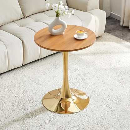 23.6" Round Dining Table, Mid-Century Modern Tulip Table with Thickened Tabletop & Metal Pedestal, Circle Bistro Table for Kitchen, Small Places, Apartments, Cafe - color: Wood Gold, size: 23.6" dining table