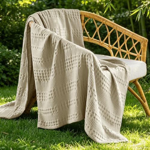 BEDELITE Linen Color Cooling Waffle Summer Twin Blanket for Bed, 66x90 Inch | 45% Cotton and 55% Rayon Derived from Bamboo Lightweight Breathable Blanket for Hot Sleepers, Luxury Soft Blanket for Couch - color: Linen, size: Twin XL (66" x 90")