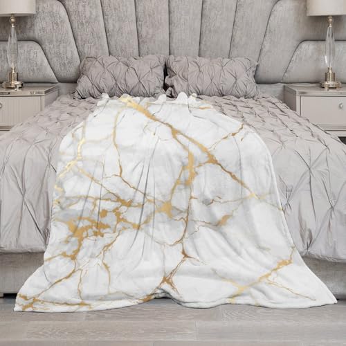 White Marble Throw Blanket Gold Textures Pattern Soft Lightweight Warm Plush Blankets for Sofa Bedroom 30"x40" - color: Marble-8, size: 30"x40"
