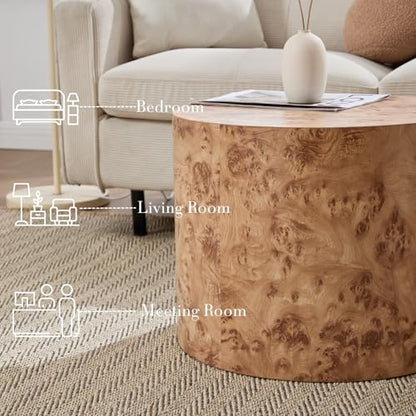 Ya-Home Round Coffee Tables Side Table Set of 2, Wood Nesting End Table for Living Room Balcony Office, Natural Burl Color, No Assembling - color: Natural Burl Color