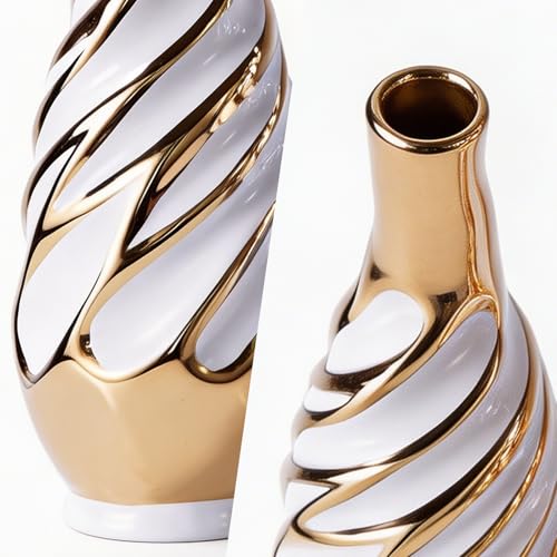 Yundu Gold with White Vase Set of 2 | Pampas Grass Vase, Ceramic, Boho & Modern Centerpieces, Living Room, Shelf, Coffee, Home Decor - color: White With Gold