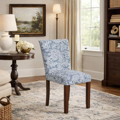 HomePop Classic Parsons Dining Chair -Denim Jacobean Print (Set of 2) - color: Denim Jacobean Print, style: Pack of 2