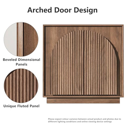 win2win 31.5" Small Buffet Cabinet with Storage, Arched Doors, Walnut, 1PCS | Modern Console Cabinet for Dining Living Room Kitchen Entryway, Modular Accent Cabinet, Credenza with Wood Grain, Fluted - color: Walnut