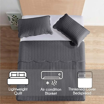 MOONLIGHT20015 Twin Quilt Bedding Set (68” x 86”) - Bulk Pack of 10 Wholesale for Hotels, Guest Bedroom & Airbnbs - Lightweight Microfiber Reversible Embossed Quilts Bedspreads (Charcoal) - color: Charcoal/Dark Grey, size: Twin (10 Pack)