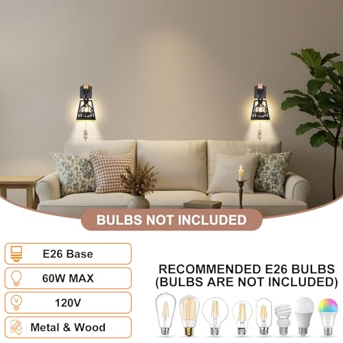 Plug in Wall Lamp,Bear Matte Black Metal 1 Pack Farmhouse Rustic Wall Sconces with Wood Arm,E26 Base Industrial Light for Bedroom,Bedside,Living Room,Indoor,Hallway,Bathroom,Porch,Stairway - color: Bear-Black