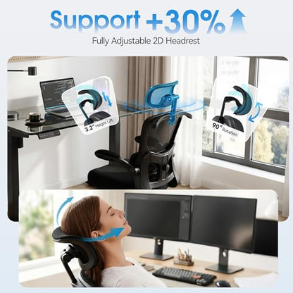 Office Chair-Ergonomic Desk Chair with Hidden Hanger & Flip-Up Arms, High Back Mesh Computer Chair with 2D Headrest & Adjustable Lumbar, Comfy Rolling Task Chair for Home Work Gaming, Black - color: Black