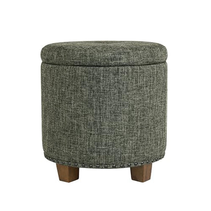 HomePop 18.5" Round Storage Ottoman with Nailheads - Green Clover Fabric - color: Green Clover Fabric
