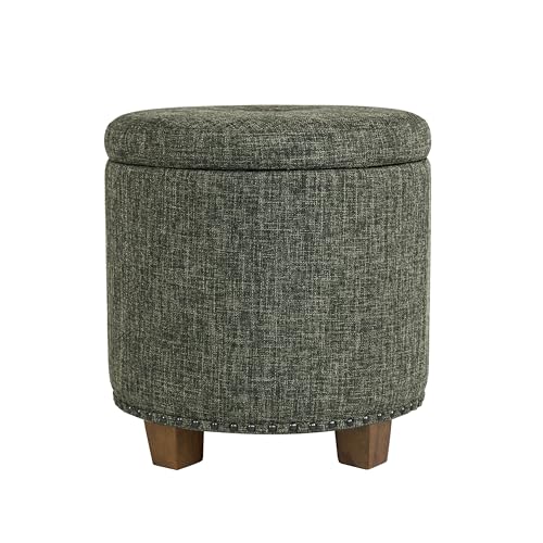 HomePop 18.5" Round Storage Ottoman with Nailheads - Green Clover Fabric - color: Green Clover Fabric