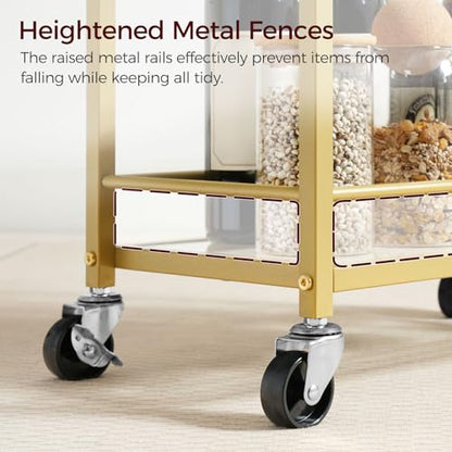 MAHANCRIS Bar Cart for The Home, 3-Tier Drink Cart on Wheels, Home Bar Serving Cart, Mini Bar Cart for Small Space, Kitchen, Dining Room, Gold RCJ40B01 - style: Stylish