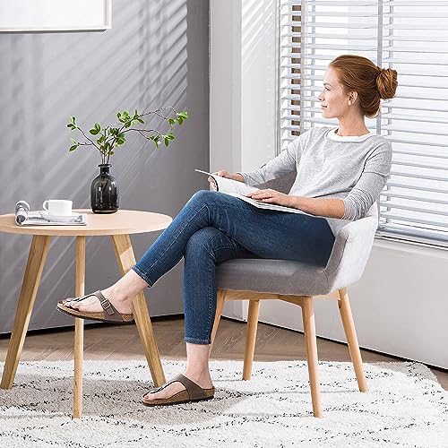 Desk Chair No Wheels Comfy Accent Chair for Living Dining Room Bedroom Vanity Chair Makeup Chair Home Office Mid Century Modern Upholstered Armchair Sofa (Gray, 1) - color: Grey