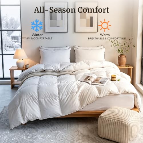 Luxury White Goose Feathers Down Fiber Comforter Full Size Duvet Insert | Hotel Collection 100% Cotton Cover Fabric,All Season Medium Warmth,High Fill Power,8 Corner Tabs,Breathable,Hypoallergenic - size: Full (82''x 86'')