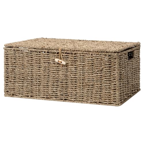 StorageWorks Wicker Storage Baskets for Shelves, Large Basket with Lid | Woven Baskets with Lids for Shelves, Wicker Storage Baskets with Lids, Decorative Box, Lidded Baskets for Organizing, 1 Pack - color: Natural(Seagrass), size: 16½"L × 13"W × 7½"H