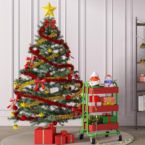 Metal Rolling Cart,3-Tier Metal Rolling Cart with Wheels,3 Tier Utility Cart with Wheels for Office,Home,Kitchen,Garden（13.4"x18.1"x31"） Red+Green - color: Red+green, size: 31"H