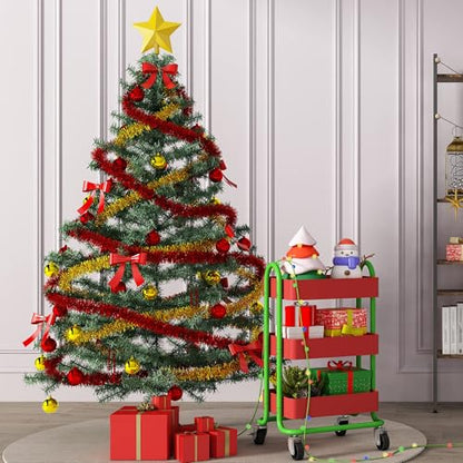 Metal Rolling Cart,3-Tier Metal Rolling Cart with Wheels,3 Tier Utility Cart with Wheels for Office,Home,Kitchen,Garden（13.4"x18.1"x31"） Red+Green - color: Red+green, size: 31"H