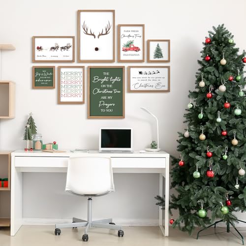 Faccito 8 Set Reindeer Christian Wall Art Framed, Wooden Decor | Religious Quotes Decor for Bedroom Office, Inspirational Scripture Wooden Art, Modern Framed Set for Home Classroom Work - style: Reindeer
