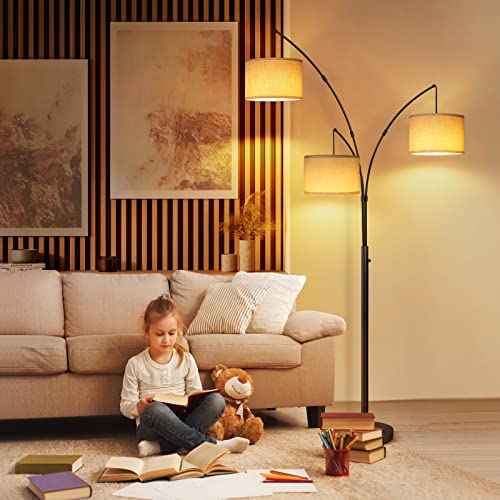 OUTON Wood Tripod Floor Lamp with Shelves and Arc Led Floor Lamp