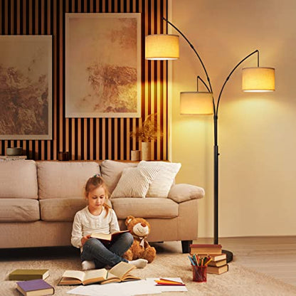 OUTON Wood Tripod Floor Lamp with Shelves and Arc Led Floor Lamp