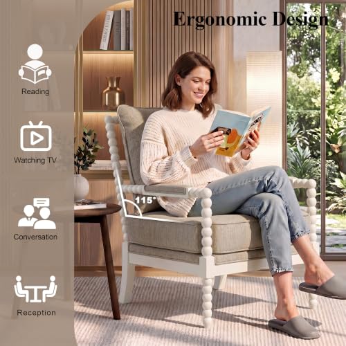 DUHOME Linen Fabric Spindle Accent Chairs Set of 2 with Wood Frame,Modern Accent Chairs with Padded Spring Seat and Brushed White Base for Living Room Bedroom Farmhouse Home Office Belcony - color: White+cream, size: 2 pcs