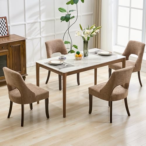 UVV Wooden Dining Chairs Set of 2, Mid Century Modern Upholstered Dining Room Chair Kitchen Chairs, Chenille Dinner Chair with Solid Wood Legs for Kitchen Dining Room, Khaki - color: Khaki, size: Set of 2