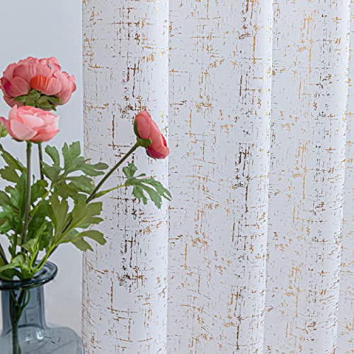Taisier Home Gold Foil Print Linen Textured Curtains Geometric Dots Pattern Design Curtains for Nursery Toy Room Thermal Insulated Window Treatment 2 Panels 54" L,White and Gold Drapes Print - color: White/Gold, size: 52"W x 54"L (Pack of 2)