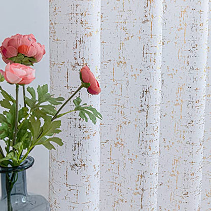 Taisier Home Gold Foil Print Linen Textured Curtains Geometric Dots Pattern Design Curtains for Nursery Toy Room Thermal Insulated Window Treatment 2 Panels 54" L,White and Gold Drapes Print - color: White/Gold, size: 52"W x 54"L (Pack of 2)