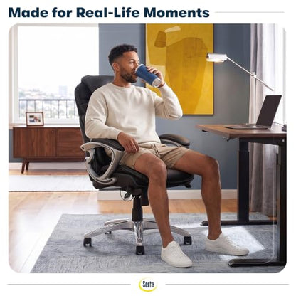 Serta Bryce Executive Office Chair - Ergonomic Computer DeskChair with Lumbar Technology - Adjustable Height - Memory Foam Body Pillows - 360° Swivel Rolling Base - Bonded Leather - Black - color: Black