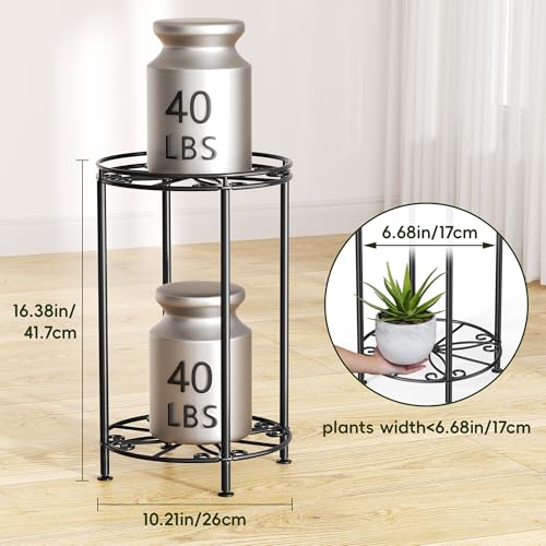 Plant Stand 2-Tier 10.2in Width 16.4in Tall Flower Pot Rack Small Plant Table Metal For Indoor Outdoor