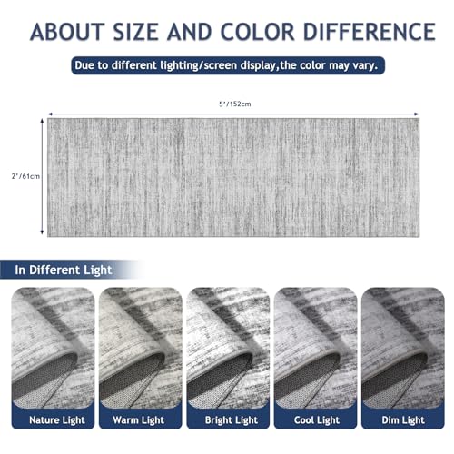 2x5 Washable Runner Rugs，Modern Abstract Rug Runner,Ultra-Thin Kitchen Runner Rug Non-Slip Backing Entryway Runners,Bathroom Carpet for Hallways,Bedroom，Laundry Room - color: Grey, size: 2' x 5' (Runner)