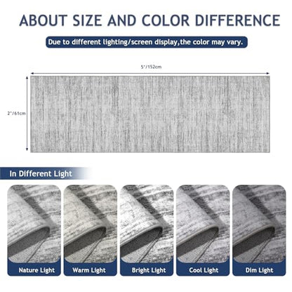 2x5 Washable Runner Rugs，Modern Abstract Rug Runner,Ultra-Thin Kitchen Runner Rug Non-Slip Backing Entryway Runners,Bathroom Carpet for Hallways,Bedroom，Laundry Room - color: Grey, size: 2' x 5' (Runner)