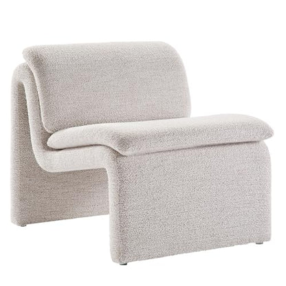 Modway Lume Curved Lounge Chair in Parchment Boucle Fabric – Modern Upholstered Armless Accent Chair with Padded Cushion - Unique Slipper Chair for Bedroom or Living Room - color: Parchment