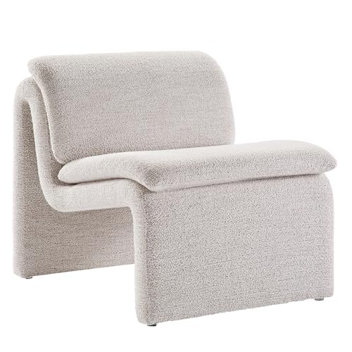 Modway Lume Curved Lounge Chair in Parchment Boucle Fabric – Modern Upholstered Armless Accent Chair with Padded Cushion - Unique Slipper Chair for Bedroom or Living Room - color: Parchment