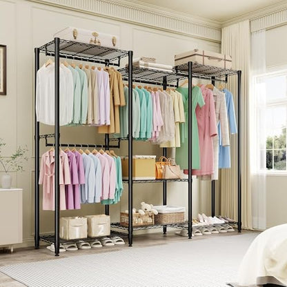Freestanding Heavy Duty Garment Rack with Adjustable Shelves and Hanging Rods, Large 1630 Lbs Capacity Portable Closet Organizer for Bedroom or Cloakroom Storage, Black - size: (2x3x2)67.6"D x 15.5"W x 76.5"H