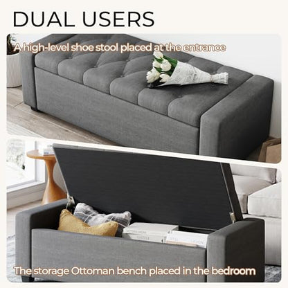 Storage Ottoman Bench,Large Entryway Ottoman with Storage, Rectangular Bench with Cushion and Safety Hinge for Living Room Bedroom,Darkgray - color: Dark Gray