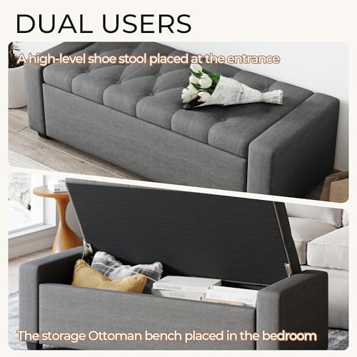 Storage Ottoman Bench with Tray,Large Entryway Ottoman with Storage, Rectangular Bench with Cushion and Safety Hinge for Living Room Bedroom - color: Darkgray With Tray