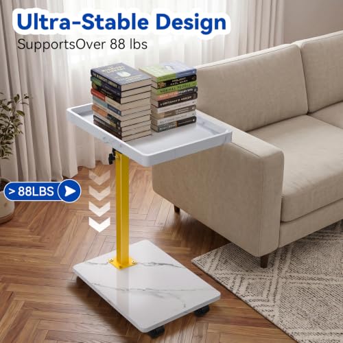 C Table End Table Adjustable Height, 360°Swivel TV Tray Table for Small Spaces, Couch Tables that Slide Under, C Shaped Side Tables Living Room and Bedroom for Sofa, Bed,Chair, Snack